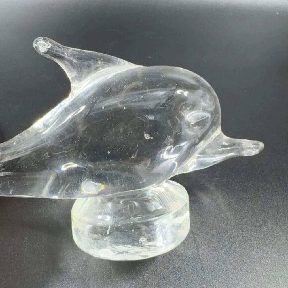 Vintage Venetian Hand Blown Clear Glass Dolphin Sculpture Figurine‎ Decor Glass